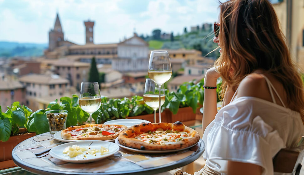 Women eating in italian restaurant